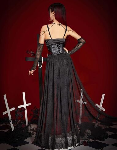 miccostumes Women's Costume Vampire Spider Cosplay Dark Gothic High Slit Dress Sleeves with Necklace in Saudi Arabia
