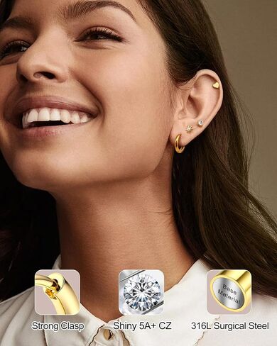 YADOCA Hypoallergenic Flat Back Stud Earrings for Women Trendy Surgical Stainless Steel Earrings for Sensitive Ears 14K Gold Plated Cartilage Earring Sets for Multiple Piercing Small Flatback Stud Earrings Hoop in Saudi Arabia