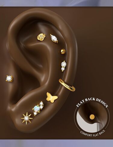 YADOCA Hypoallergenic Flat Back Stud Earrings for Women Trendy Surgical Stainless Steel Earrings for Sensitive Ears 14K Gold Plated Cartilage Earring Sets for Multiple Piercing Small Flatback Stud Earrings Hoop in Saudi Arabia