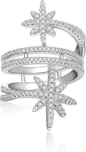 EVER FAITH Fashion North Star Statement Ring Dainty Cubic Zirconia Promise Engagement Snowflakes Rings for Women Delicate Finger Jewelry for Holiday Party in Saudi Arabia