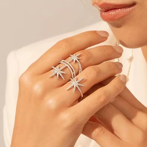 EVER FAITH Fashion North Star Statement Ring Dainty Cubic Zirconia Promise Engagement Snowflakes Rings for Women Delicate Finger Jewelry for Holiday Party in Saudi Arabia