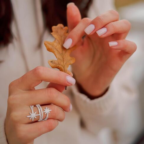 EVER FAITH Fashion North Star Statement Ring Dainty Cubic Zirconia Promise Engagement Snowflakes Rings for Women Delicate Finger Jewelry for Holiday Party in Saudi Arabia