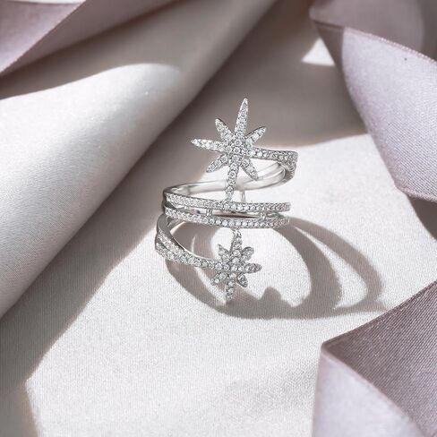EVER FAITH Fashion North Star Statement Ring Dainty Cubic Zirconia Promise Engagement Snowflakes Rings for Women Delicate Finger Jewelry for Holiday Party in Saudi Arabia