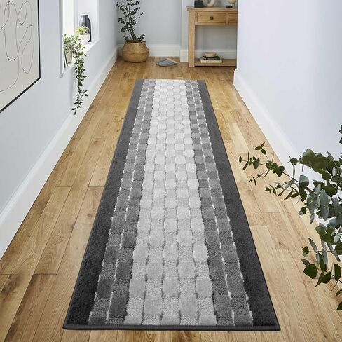 30 ft Extra Long Non-Slip Gray Carpet Runner Rug with Rubber Backing for Hallways Entryway Kitchen Bathroom, Custom Cut, Checkered Pattern in Kuwait