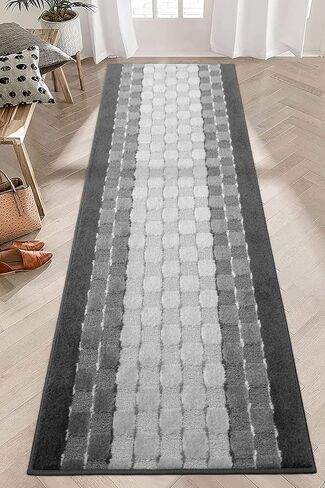 30 ft Extra Long Non-Slip Gray Carpet Runner Rug with Rubber Backing for Hallways Entryway Kitchen Bathroom, Custom Cut, Checkered Pattern in Kuwait