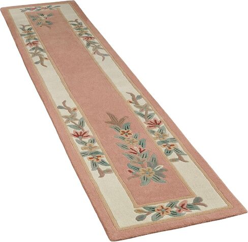 Touch of Class Elegant Corner Floral II Runner Rug | Coral Peach | 2 feet 3 inches x 11 feet | Handcarved, Hand-Tufted, Luster Washed, Thick Pure Wool Rectangle Runner with Traditional Flowers in Saudi Arabia
