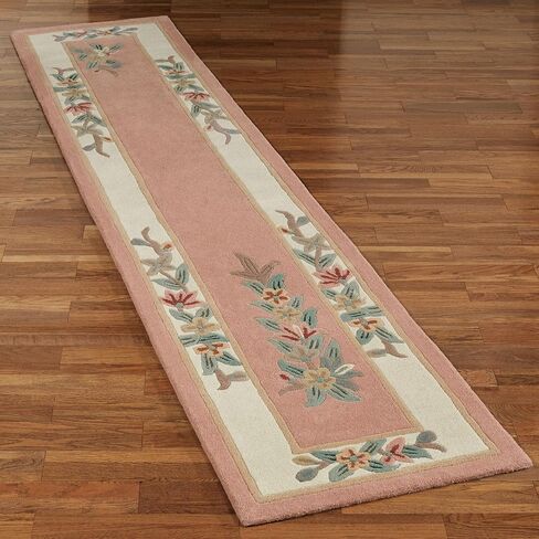 Touch of Class Elegant Corner Floral II Runner Rug | Coral Peach | 2 feet 3 inches x 11 feet | Handcarved, Hand-Tufted, Luster Washed, Thick Pure Wool Rectangle Runner with Traditional Flowers in Saudi Arabia