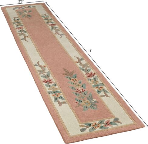 Touch of Class Elegant Corner Floral II Runner Rug | Coral Peach | 2 feet 3 inches x 11 feet | Handcarved, Hand-Tufted, Luster Washed, Thick Pure Wool Rectangle Runner with Traditional Flowers in Saudi Arabia