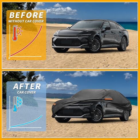 Car Cover Waterproof All Weather Sun Rain Protection Full Exterior Cover for Toyota Crown Sedan 190T-PU Black with Left Side Zippers in Saudi Arabia