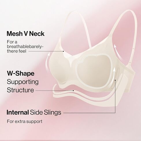 V Neck Mesh Supportive Bra, Seamless Push up Bra no Underwire, Comfortable Bralette for Women in Kuwait