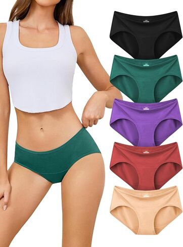 voenxe Women Underwear Cotton Hipster Panties,Stretch Bikini Women's Full Coverage Brief,Soft Breathable Ladies Undies,5 Pack in Saudi Arabia