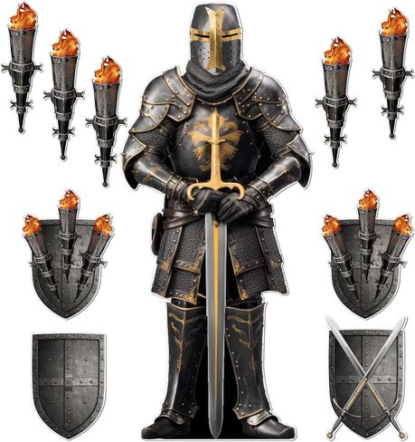 Honoson Medieval Party Party Decorations Decorations Castle Suctions Suit of Armor Knight Cut Out Torch Props Mediage Prose For Birthday Halloween Castle Party Renaissance Knight (10 pcs ، Armor Knight) in Saudi Arabia