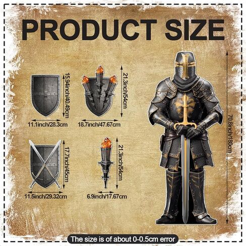 Honoson Medieval Party Party Decorations Decorations Castle Suctions Suit of Armor Knight Cut Out Torch Props Mediage Prose For Birthday Halloween Castle Party Renaissance Knight (10 pcs ، Armor Knight) in Saudi Arabia