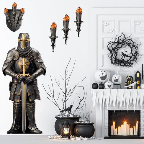 Honoson Medieval Party Party Decorations Decorations Castle Suctions Suit of Armor Knight Cut Out Torch Props Mediage Prose For Birthday Halloween Castle Party Renaissance Knight (10 pcs ، Armor Knight) in Saudi Arabia