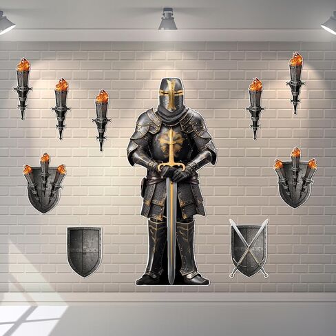 Honoson Medieval Party Party Decorations Decorations Castle Suctions Suit of Armor Knight Cut Out Torch Props Mediage Prose For Birthday Halloween Castle Party Renaissance Knight (10 pcs ، Armor Knight) in Saudi Arabia