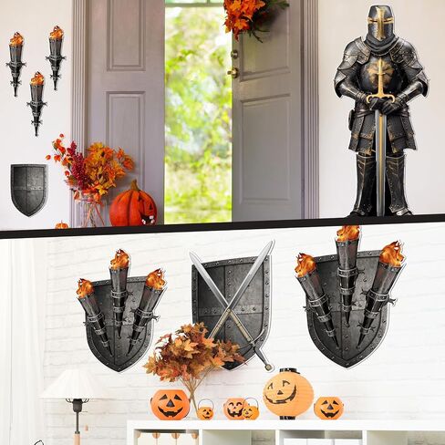 Honoson Medieval Party Party Decorations Decorations Castle Suctions Suit of Armor Knight Cut Out Torch Props Mediage Prose For Birthday Halloween Castle Party Renaissance Knight (10 pcs ، Armor Knight) in Saudi Arabia