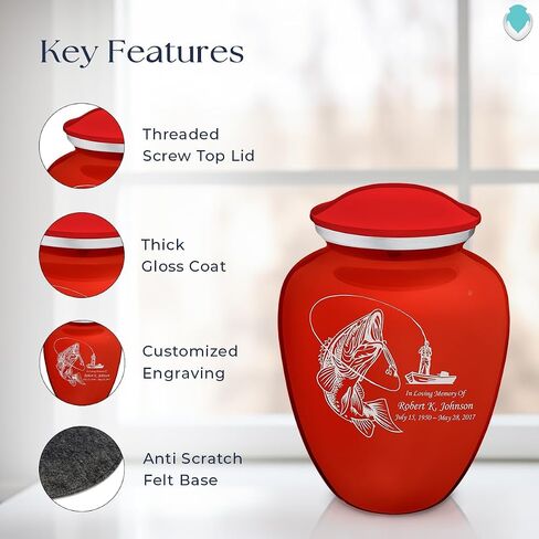 Geturns Embrace Adult Personalized Fishing Cremation Urns for Human Ashes I Large Pearl Cobalt Blue Funeral Urn for Men and Women I 200 lbs in Saudi Arabia