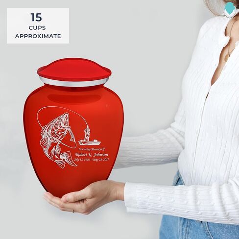 Geturns Embrace Adult Personalized Fishing Cremation Urns for Human Ashes I Large Pearl Cobalt Blue Funeral Urn for Men and Women I 200 lbs in Saudi Arabia