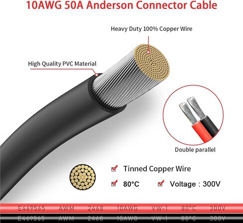 10AWG 2FT Anderson Connector 50 Amp Cable,Anderson SB50 Plug Battery Quick Connector Cable for Solar and Wind Energy Systems Battery Power Connections in Saudi Arabia