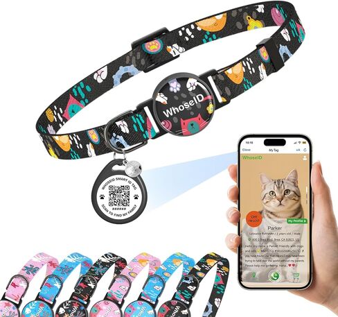 Cat Collar with Bells, Cat Collar with Breakaway Safety Buckle, 0.4 Inches Width Lightweight Adjustable Cat Collar, QR Code Cat Tag, Cat Collar with Cat ID Tag (Black, Cat Paw) in Kuwait