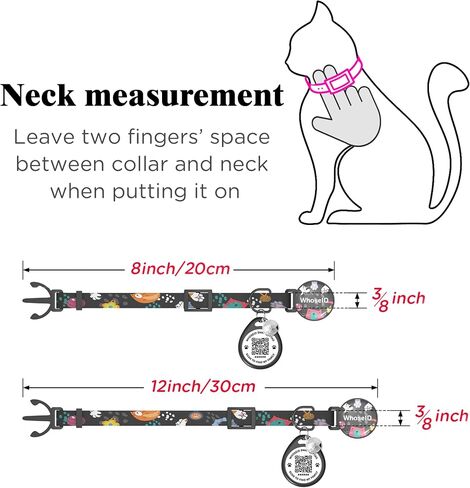 Cat Collar with Bells, Cat Collar with Breakaway Safety Buckle, 0.4 Inches Width Lightweight Adjustable Cat Collar, QR Code Cat Tag, Cat Collar with Cat ID Tag (Black, Cat Paw) in Kuwait