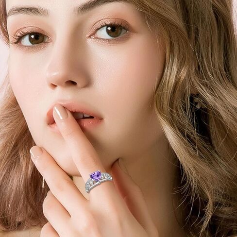 2CT Natural Genuine Amethyst Ring for Engagement 925 Sterling Silver 8mm Heart Cut Purple Amethyst Ring in Kuwait