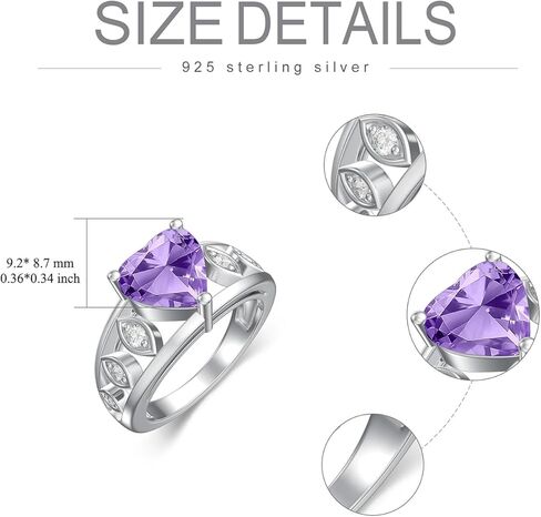 2CT Natural Genuine Amethyst Ring for Engagement 925 Sterling Silver 8mm Heart Cut Purple Amethyst Ring in Kuwait