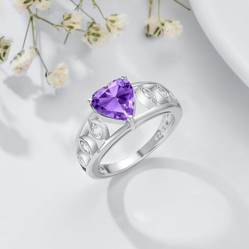 2CT Natural Genuine Amethyst Ring for Engagement 925 Sterling Silver 8mm Heart Cut Purple Amethyst Ring in Kuwait