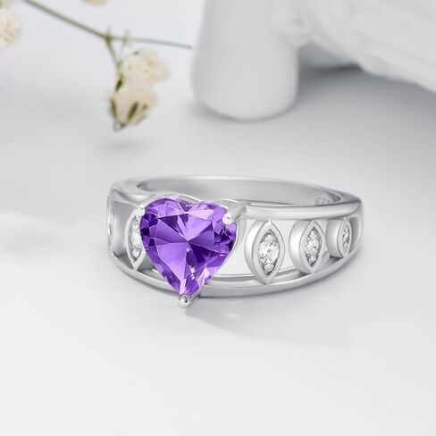 2CT Natural Genuine Amethyst Ring for Engagement 925 Sterling Silver 8mm Heart Cut Purple Amethyst Ring in Kuwait