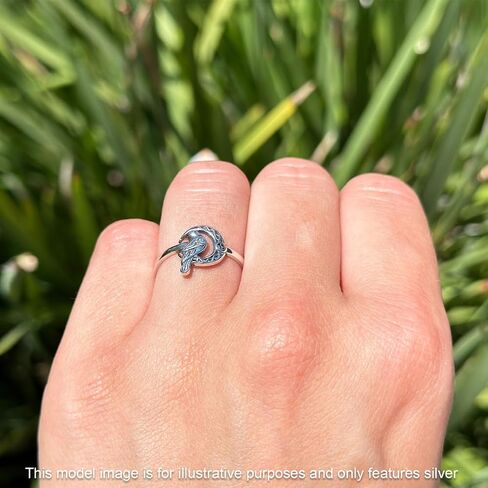 Blue Apple Co. Minimalist 12mm Celtic Raven Crescent Moon Ring Oxidized Filigree Design Vintage Style Pentagram Fashion Statement Rings For Women 925 Sterling Silver Gift For Her in Kuwait
