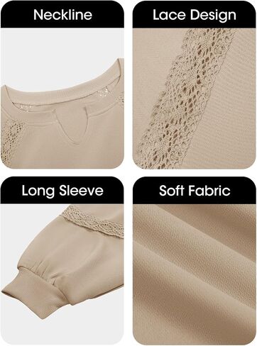 Fisoew Womens Oversized Sweatshirt Casual V Neck Lace Lantern Long Sleeve Cropped Loose Fit Fall Pullover Tops in Saudi Arabia