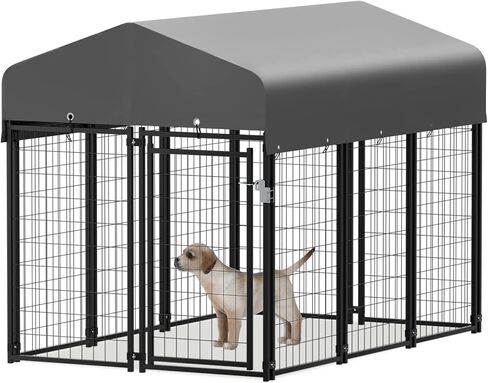 MoNiBloom Outdoor Dog Kennels for Small/Medium Dogs, Weatherproof Dog Pen Run with Cover and Rotating Feeding Door, 4.6ft High Expandable Dog Playpen for Outside Yard, 8 Panels with Powder Coating in Kuwait