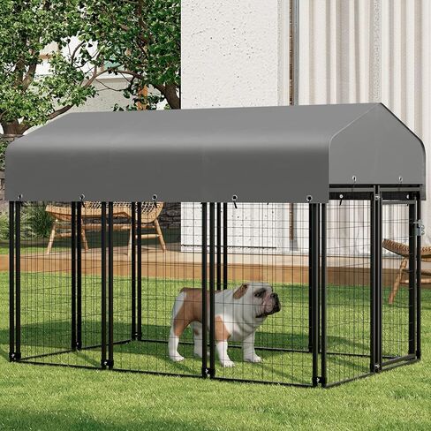MoNiBloom Outdoor Dog Kennels for Small/Medium Dogs, Weatherproof Dog Pen Run with Cover and Rotating Feeding Door, 4.6ft High Expandable Dog Playpen for Outside Yard, 8 Panels with Powder Coating in Kuwait