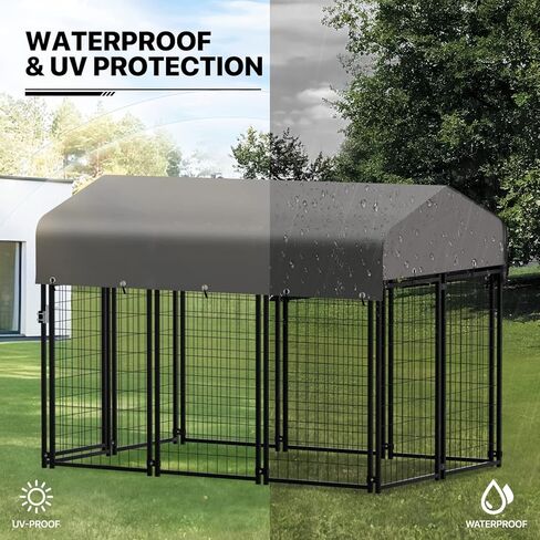 MoNiBloom Outdoor Dog Kennels for Small/Medium Dogs, Weatherproof Dog Pen Run with Cover and Rotating Feeding Door, 4.6ft High Expandable Dog Playpen for Outside Yard, 8 Panels with Powder Coating in Kuwait