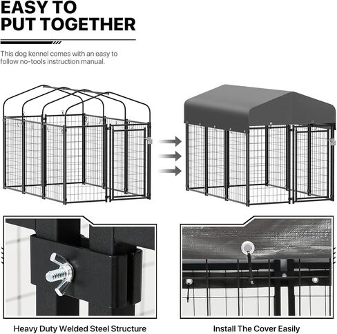 MoNiBloom Outdoor Dog Kennels for Small/Medium Dogs, Weatherproof Dog Pen Run with Cover and Rotating Feeding Door, 4.6ft High Expandable Dog Playpen for Outside Yard, 8 Panels with Powder Coating in Kuwait
