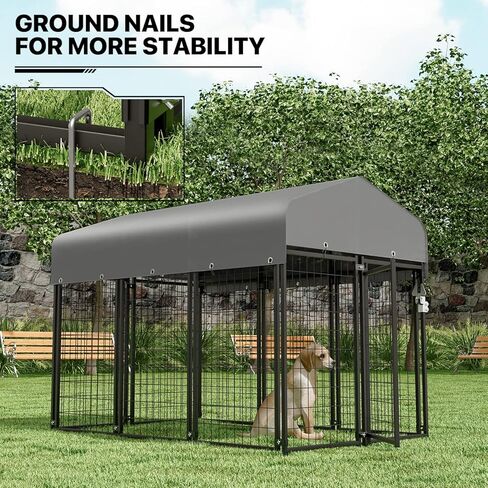 MoNiBloom Outdoor Dog Kennels for Small/Medium Dogs, Weatherproof Dog Pen Run with Cover and Rotating Feeding Door, 4.6ft High Expandable Dog Playpen for Outside Yard, 8 Panels with Powder Coating in Kuwait