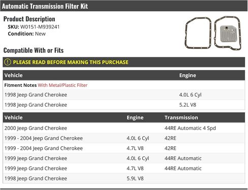 Automatic Transmission Filter Kit - Compatible with 1998-2004 Jeep Grand Cherokee in Saudi Arabia