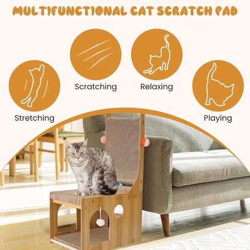 ​Cat Scratcher, Cat Scratching Board, L Shaped Vertical Cat Scratcher for Wall and Couch Protection, Cat Scratching Board with 4 Cat Ball Toys for Indoor Cats in Kuwait