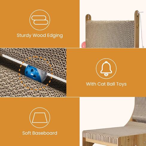 ​Cat Scratcher, Cat Scratching Board, L Shaped Vertical Cat Scratcher for Wall and Couch Protection, Cat Scratching Board with 4 Cat Ball Toys for Indoor Cats in Kuwait