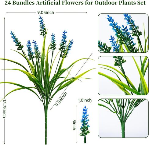 Artificial Flowers for Outdoor Plants 24 Bundles Fake Lavender Plastic Faux Monkey Grass for Verandah Window Garden Office Patio Front Porch UV Resistant for Planter(Orange) in Saudi Arabia