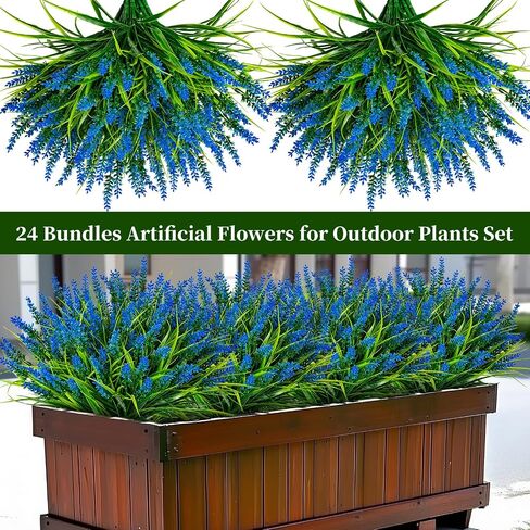 Artificial Flowers for Outdoor Plants 24 Bundles Fake Lavender Plastic Faux Monkey Grass for Verandah Window Garden Office Patio Front Porch UV Resistant for Planter(Orange) in Saudi Arabia