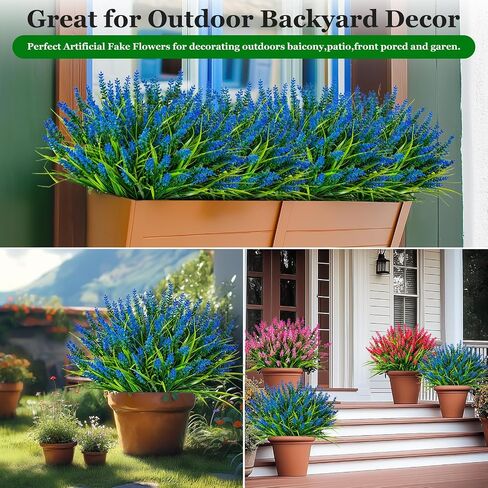 Artificial Flowers for Outdoor Plants 24 Bundles Fake Lavender Plastic Faux Monkey Grass for Verandah Window Garden Office Patio Front Porch UV Resistant for Planter(Orange) in Saudi Arabia