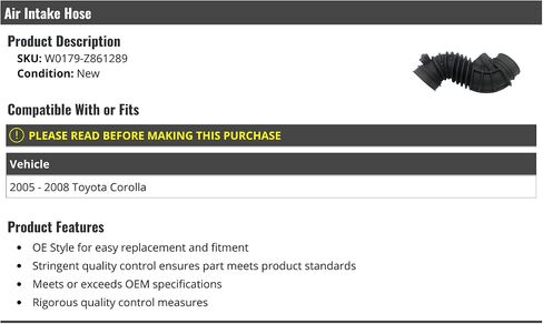 Air Intake Hose - Compatible with 2005-2008 Toyota Corolla in Saudi Arabia