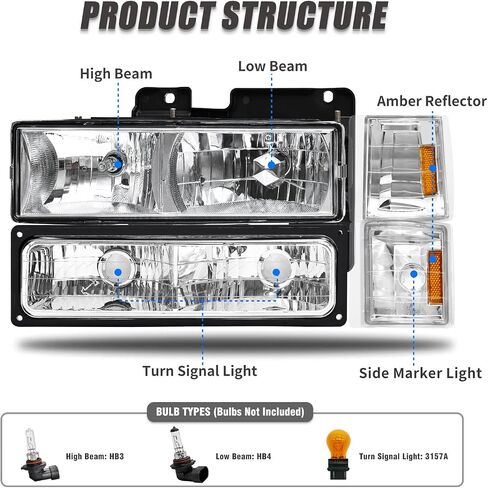 لعام 2007 2008 2009 2008 2010 2012 2013 2014 Sierra Headlight Assembly متوافق مع 07-13 GMC Sierra 1500/07-14 GMC Sierra 2500HD 3500HD Chrome Housing Headlamp استبدال L+R in Saudi Arabia