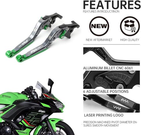 for Kawasaki Ninja 650R/ER-6F/EX650/KRT 2017-2023 Adjustable Folding Extendable Handle Brake Clutch Levers CNC Aluminum (NINJA650-Black) in Kuwait