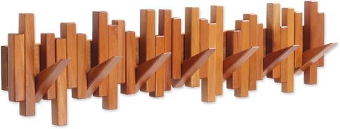 Wooden Coat Rack Wall Mounted Sticks Multi Rack Solid Handmade Natural Walnut Wood Artwork with 7 Flip-Down Unique Modern Hooks for Coats Bag Hat Umbrella in Saudi Arabia