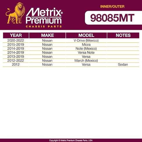 Metrix Premium Chassis Parts-4 PC Kit Inner & Outer Tie Rod Kit تناسب 20-22 Nissan V-Drive (المكسيك) ، 15-19 Micra ، 14-19 Note (المكسيك) ، 14-19 بالعكس ، EV800862 ، ES801200 ، ES801201 ، صنع في أوروبا in Saudi Arabia