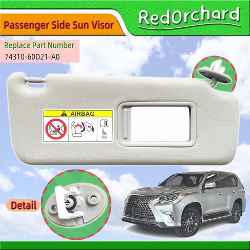 جانب ركاب Sun Sun Visor Fit for Lexus GX460 2010-2023 لـ Toyota Land Cruiser & Prado KDJ155 / KDJ150 2009-2023 استبدل 74320-60d22-A0 الأمامي الأيمن من الشمس حماية الشمس الظل Sunshade Gray in Kuwait