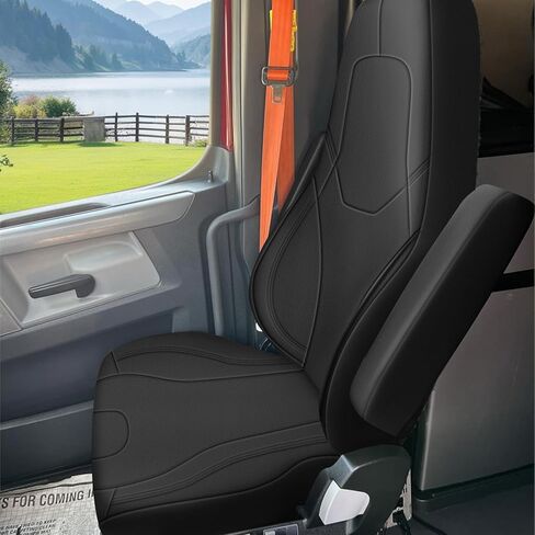 أغطية المقعد الأمامية المخصصة لصالح SAPUBK مع استبدال الجيب الخلفي للفترة 2014-2025 Freightliner Cascadia 33 "الظهر المرتفع ، والجلد المتميز مع غطاء مقعد الرغوة الناعم المركب الخلفي (رمادي) in Kuwait