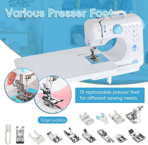 Sewing Machine for Beginners, Mini Sewing Machine Built-in 12 Stitches, 13 Replaceable Presser Feet, Portable Sewing Machine with Extension Table, Light, Reverse Sewing, 2 Speed Foot Pedal, Sewing Kit in Saudi Arabia